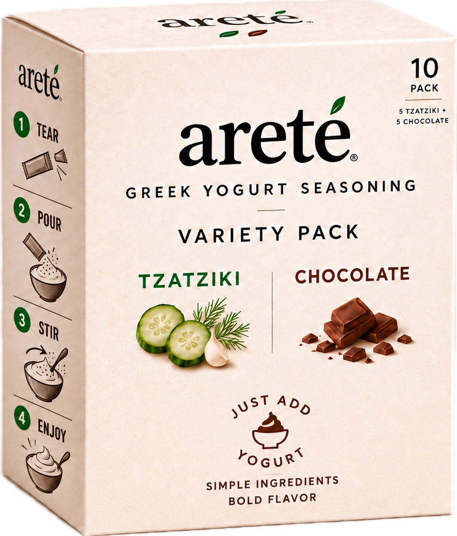 The areté Variety Box with 5 Tzatziki and 5 Chocolate seasoning sticks